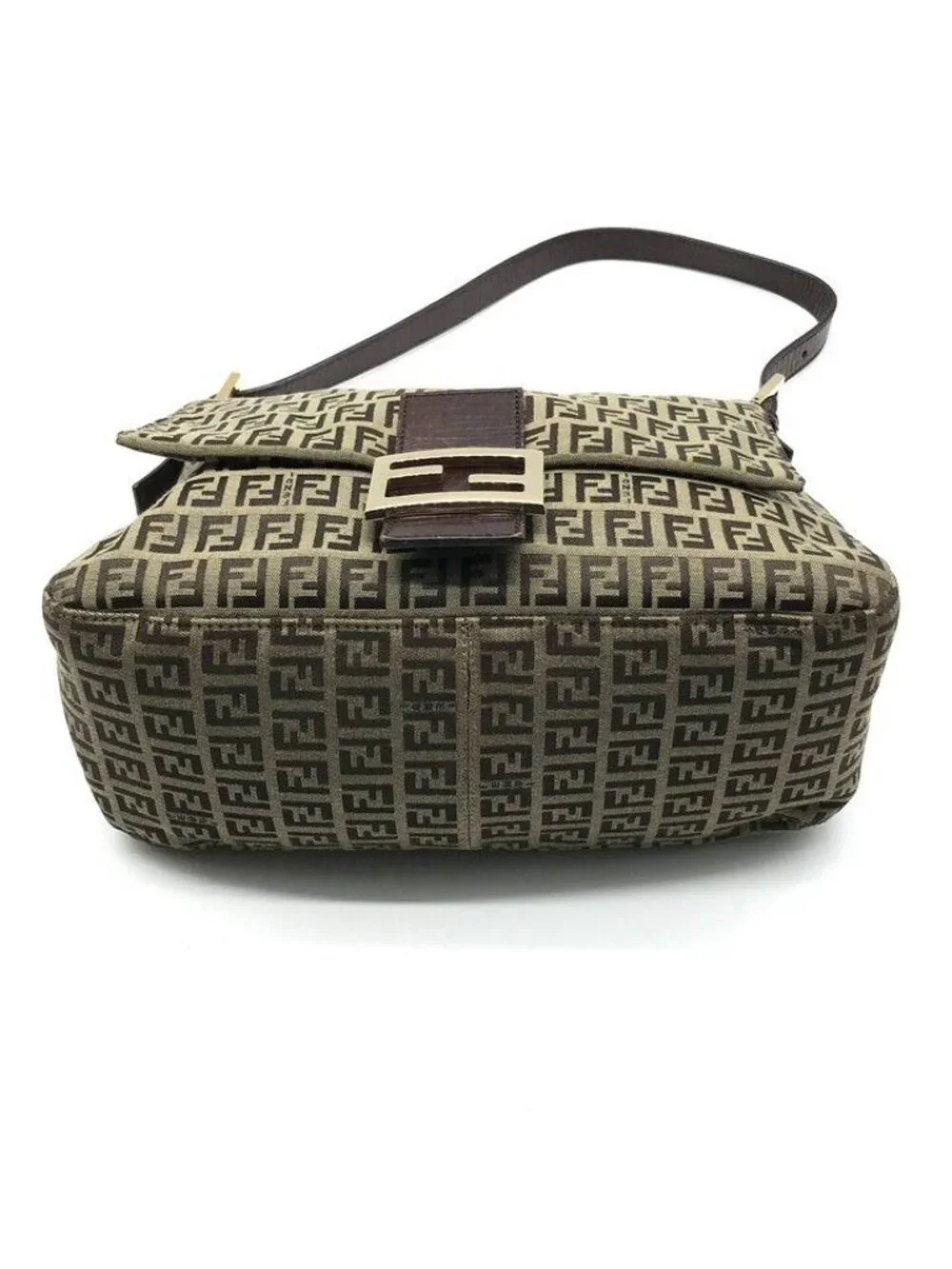Fendi Zucchino Canvas Leather Shoulder Bag Brown